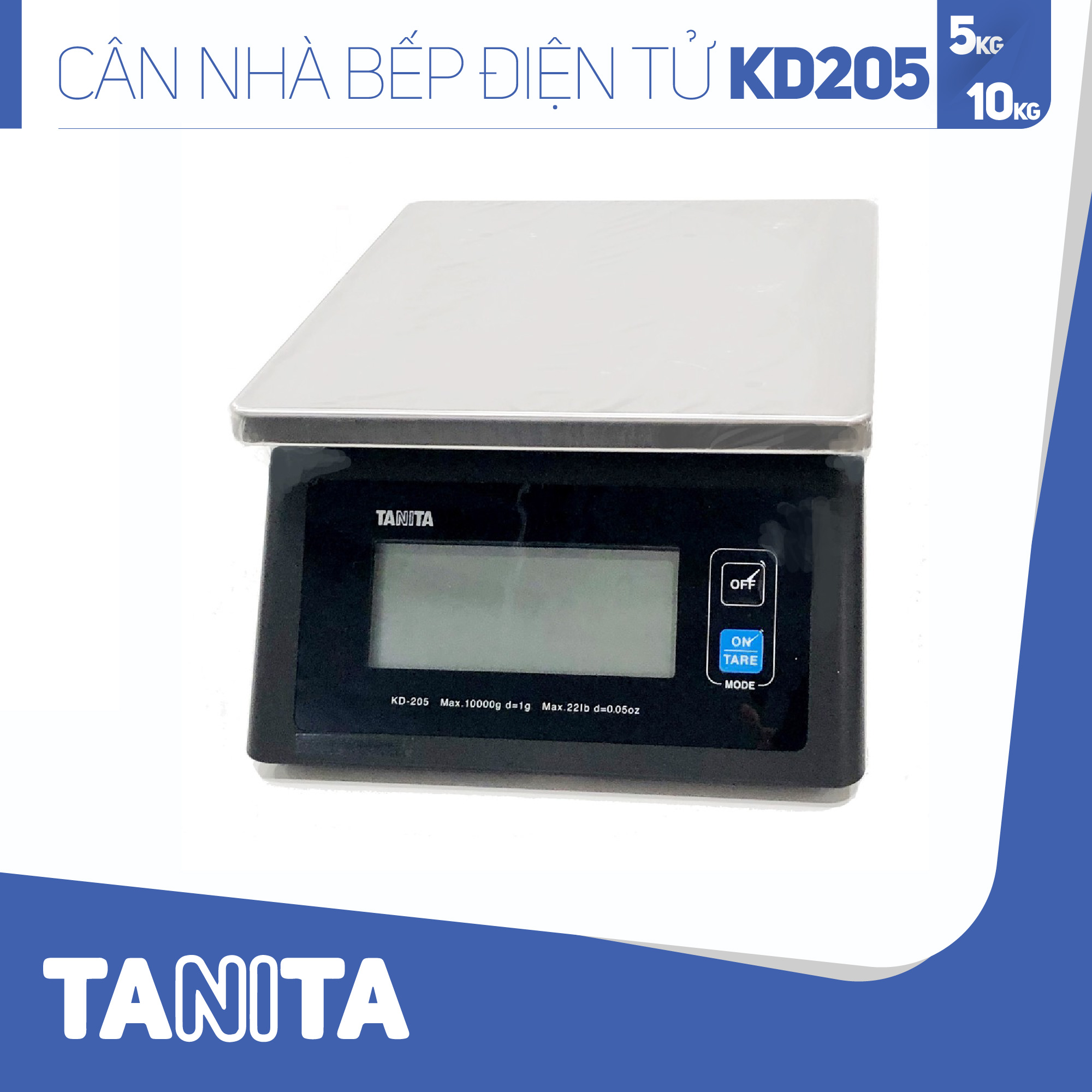 Cân điện tử nhà bếp chống nước TANITA KD205, 5kg(0.5g),10kg(1g) (Chính hãng Nhật Bản), Cân thức ăn 10kg, Cân thực phẩm 5kg, Cân nhà bếp 10kg, Cân Nhật, Cân trọng lượng, Cân chính hãng, Cân thực phẩm, Cân thức ăn, Cân chính xác, Cân làm bánh