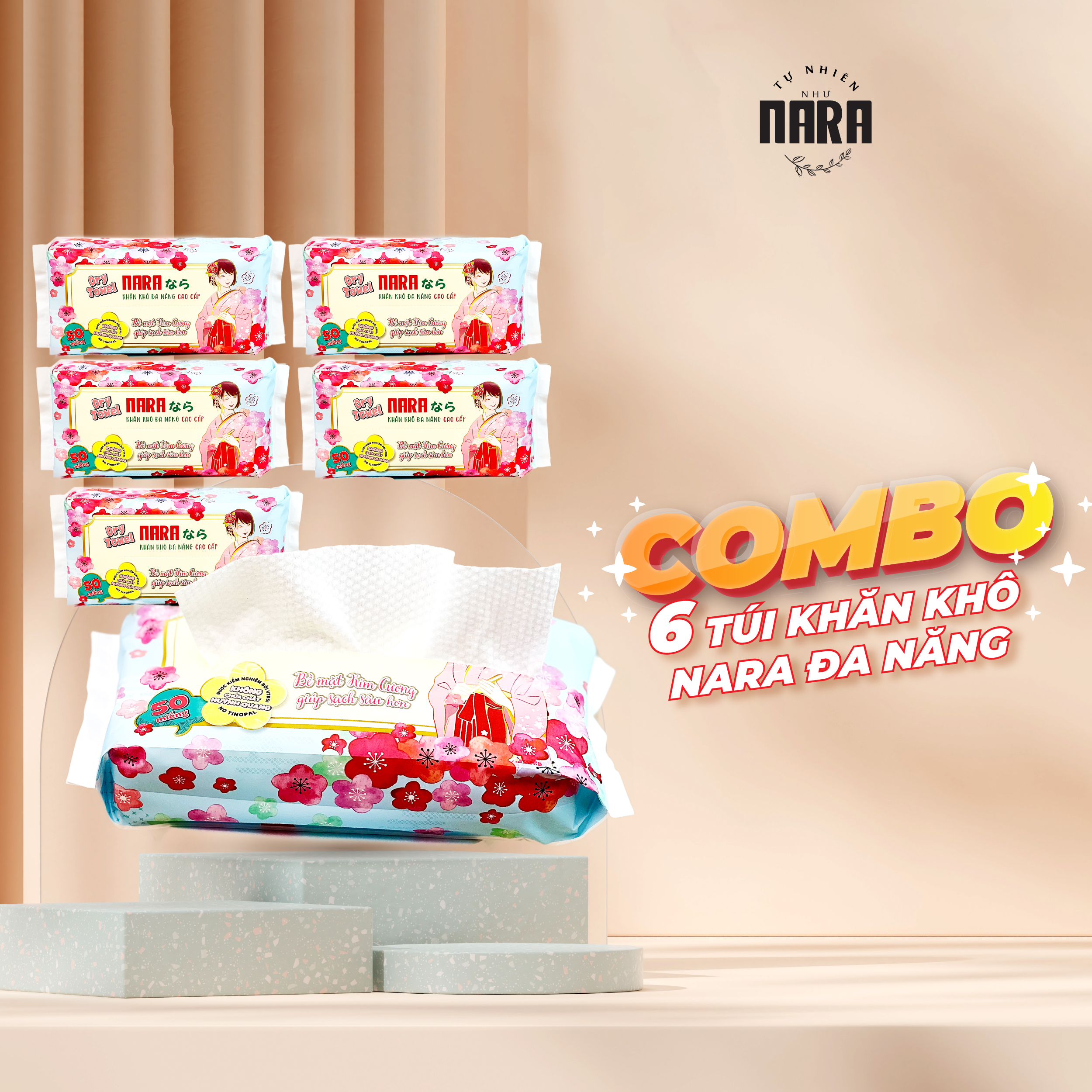 COMBO 6 bịch khăn khô lau mặt Nara 300 miếng