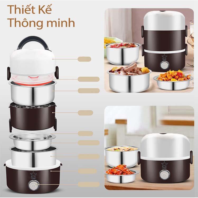 Cặp Lồng Cắm Điện 3 Tầng ruột inox Cao Cấp Giữ Nóng Thức Ăn Liên Tục
