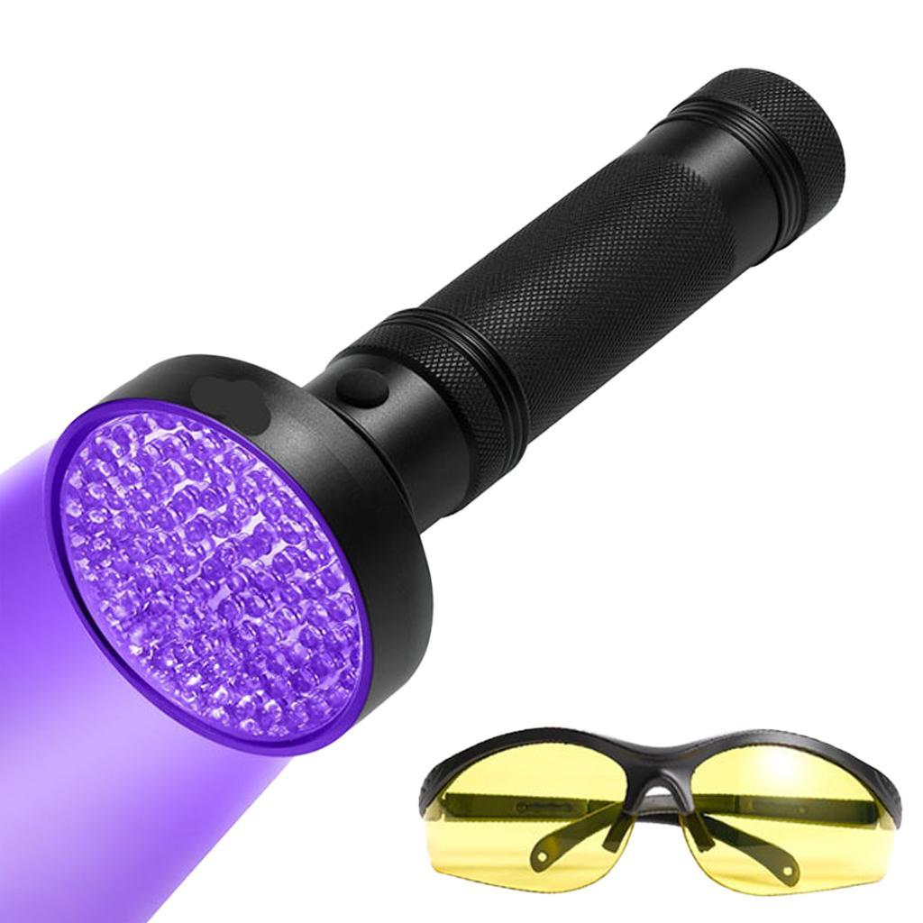 100 LED UV Blacklight Lamp LED Flashlight Counterfeit Torch Lamp with Goggle