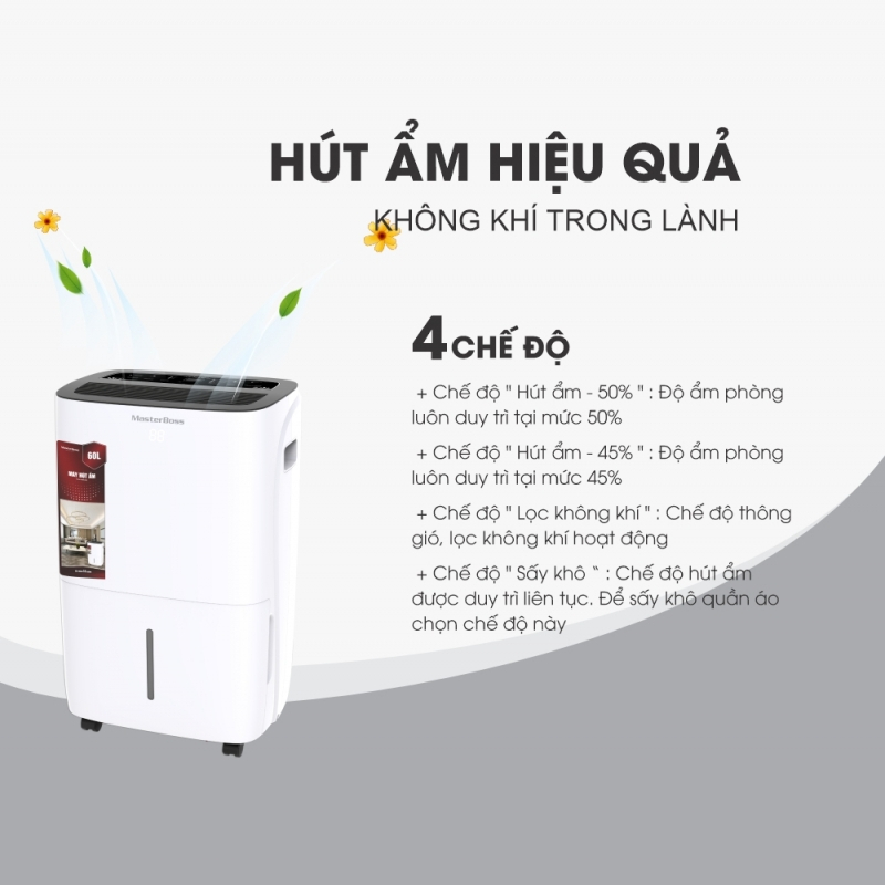 Máy Hút Ẩm, Lọc Không Khí Masterboos 60L - Thế Hệ Thông Minh, Xử Lý Bụi Tự Động, Bảo Hành 24 tháng - Hàng chính hãng