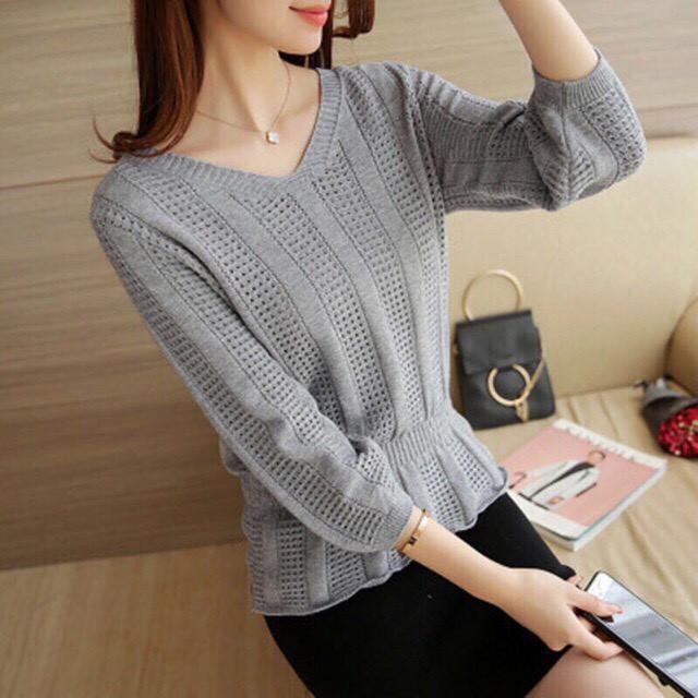 áo len dài tay lỗ peplum nhiều màu cá tính coco land ulzzang