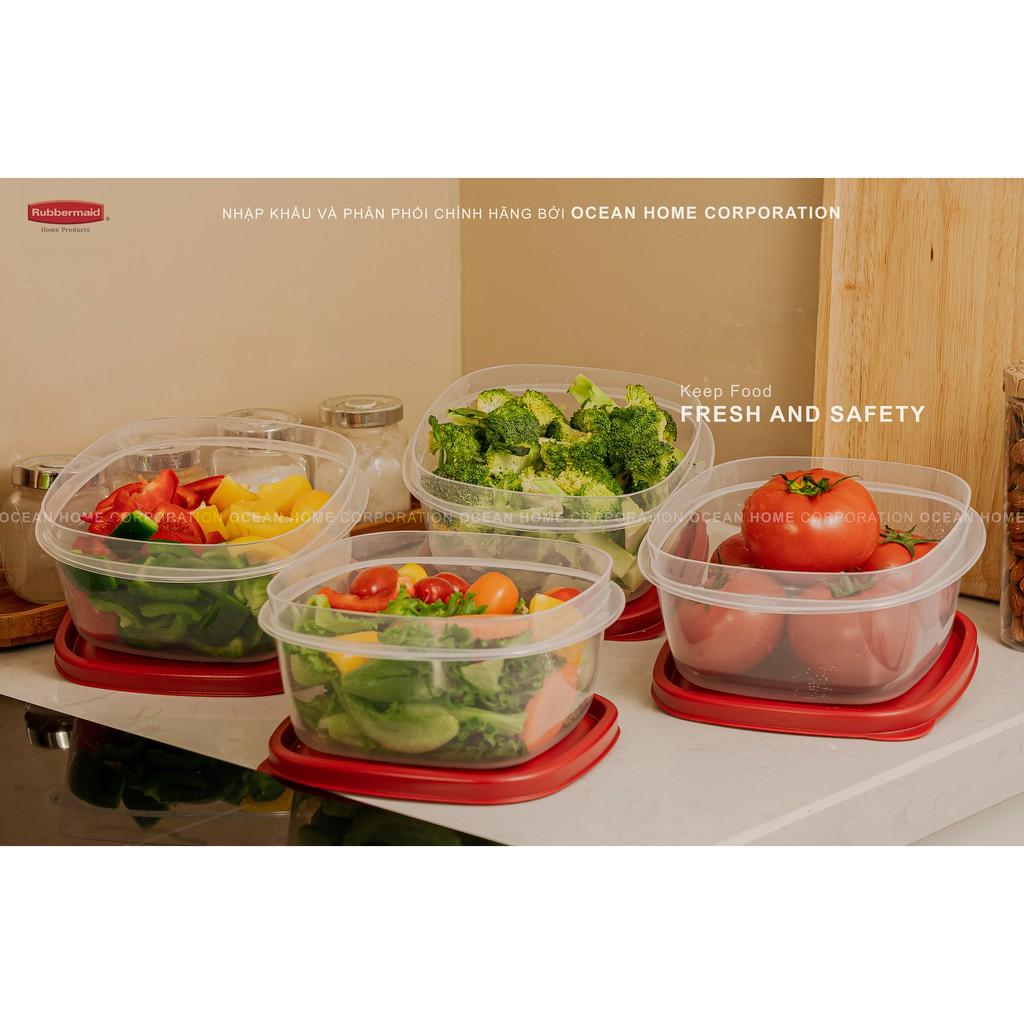 Set 4 hộp đựng thực phẩm (1.2L) NẮP CÓ VENT RUBBERMAID CHÍNH HÃNG màu đỏ bằng nhựa PP cao cấp