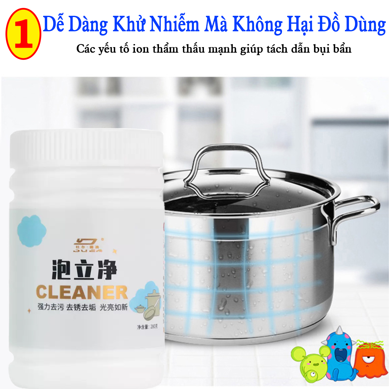 Bột cọ xoong nồi cleaner 280g giúp tẩy vết ố mảng bám vệ sinh nhà bếp đa năng