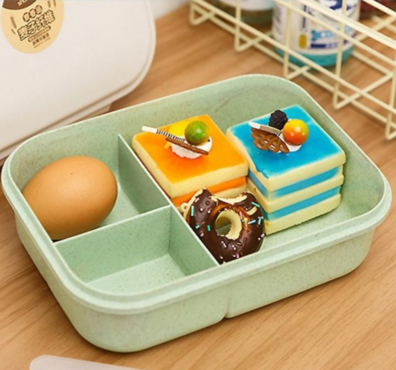 Hộp đựng cơm 3 ngăn lúa mạch kèm muỗng nĩa