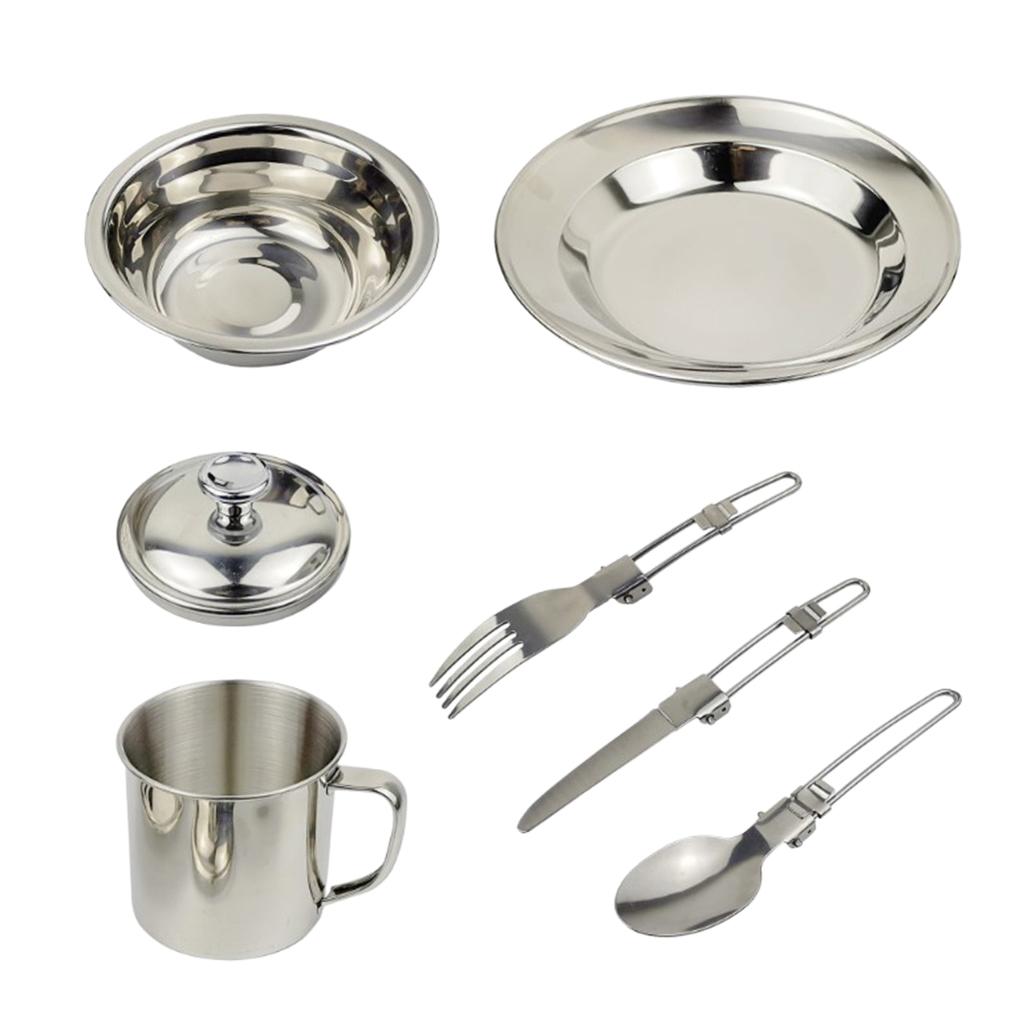 6 in 1 Outdoor Portable Tableware with Bowl Plate Cup for Camping Hiking