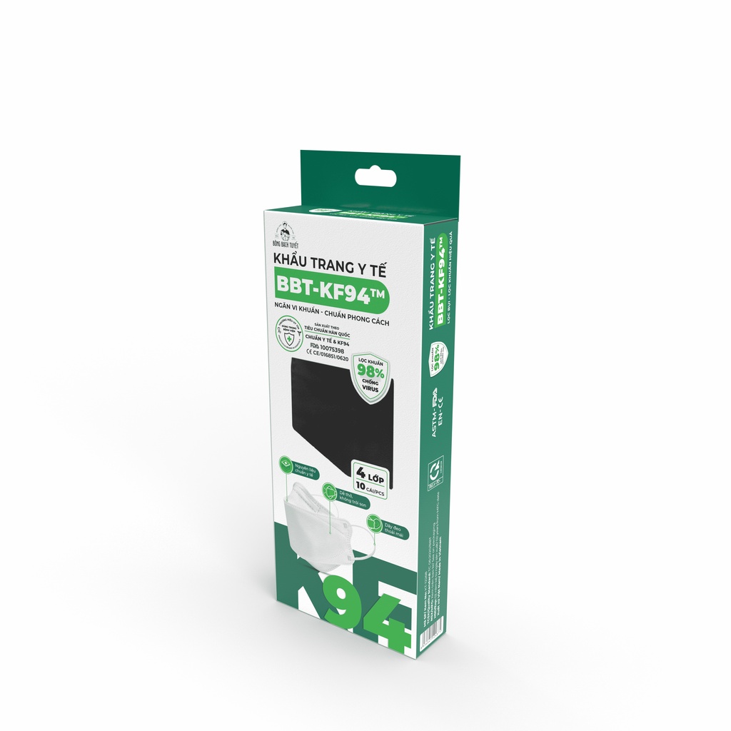 Combo 5 Gói Khẩu trang Bông Bạch Tuyết KF94 4 lớp - Đen