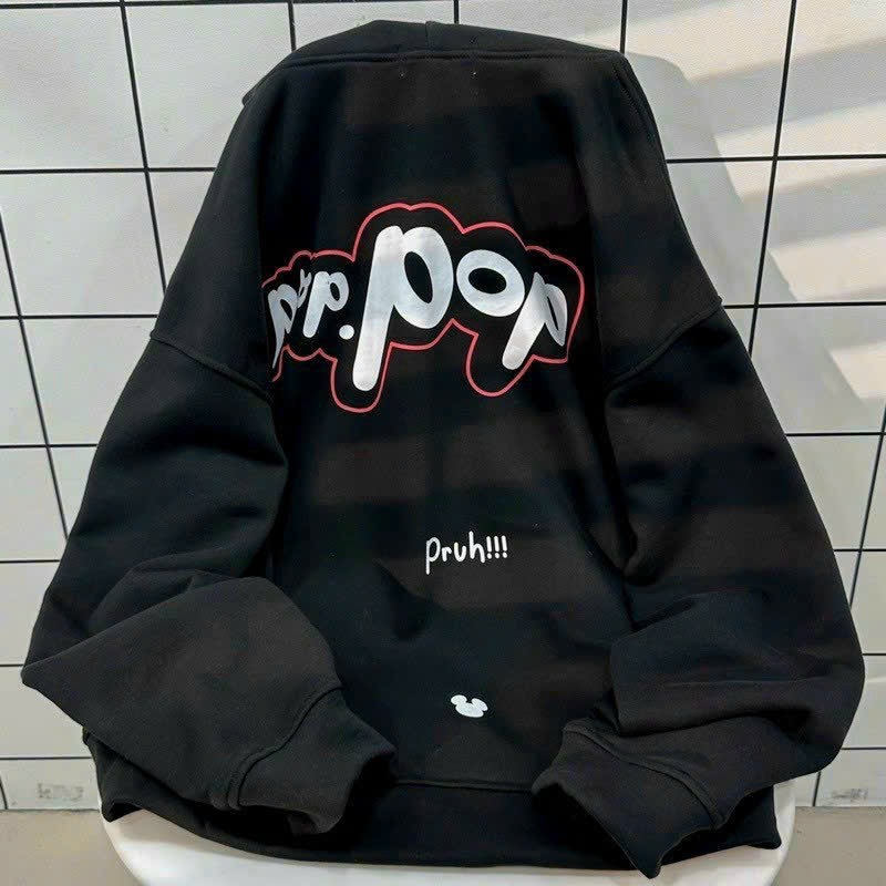 Áo khoác in POP, chất thun dày mềm mịn, mát, form to bự 80kg, vải dày đẹp, logo in, nón 2 lớp vải chính,dây kéo phao