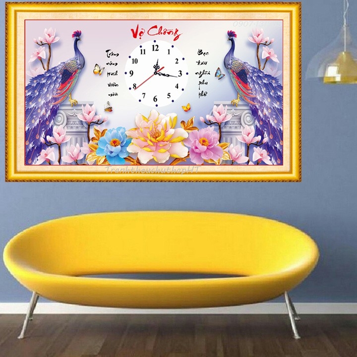 Tranh đính đá đồng hồ Trăm năm tình viên mãn - Bạc đầu nghĩa phu thê - khách tự đính đá