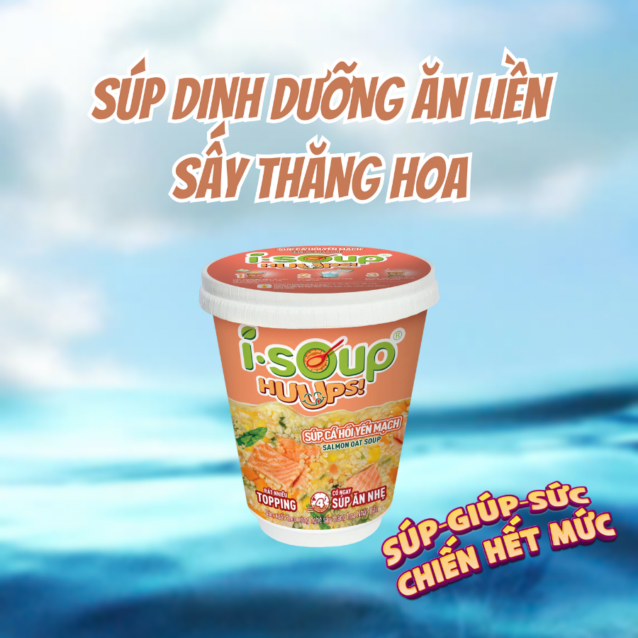 Súp Cá Hồi Yến Mạch Ăn Liền ISOUP HUUPS Hũ 23G - Súp Ăn Liền Sấy Thăng Hoa
