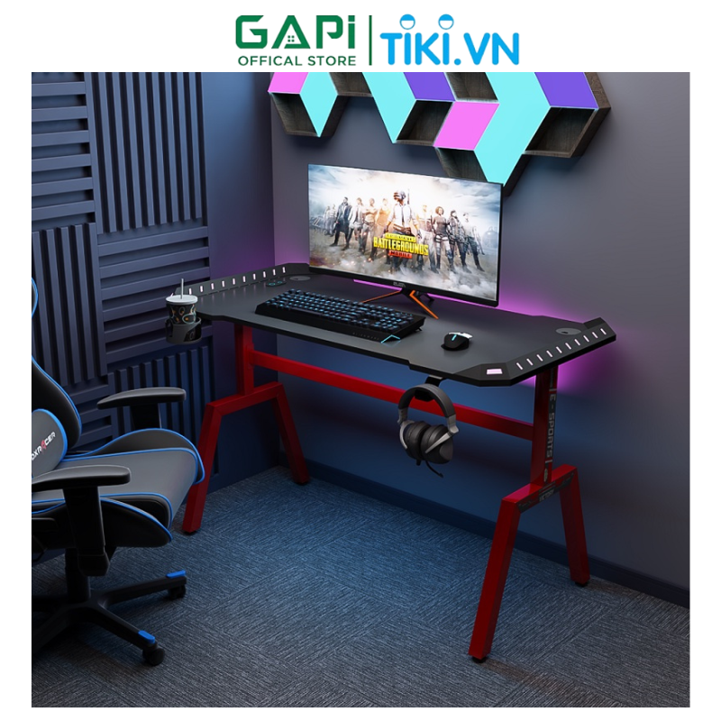 Bàn gaming GAPI khung sắt cỡ lớn, bàn làm việc năng động có hệ thống đèn led sáng tạo, chịu lực tốt  GM69