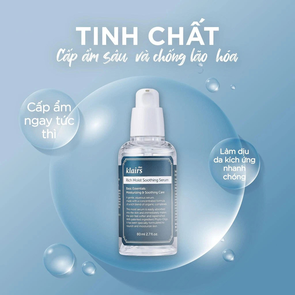 Combo 2 Sản Phẩm Cấp Ẩm, Làm Dịu Da Dear, Klairs Rich Moist Soothing (Serum 80ml + Kem 80ml)