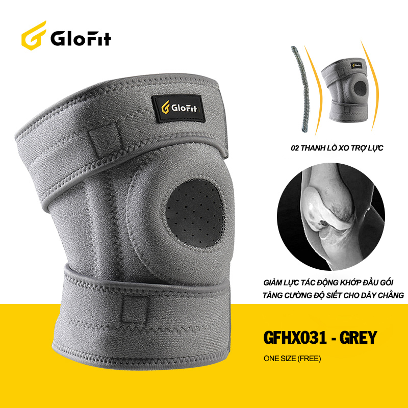 Đai Bảo Vệ Khớp Gối Glofit GFHX031 - Grey (Knee Support) Đai Gối Sử Dụng 3 Dây Quấn Tùy Chỉnh Độ Siết Bảo Vệ Dây Chằng Gối Và 2 Thanh Trợ Lực Khớp Gối