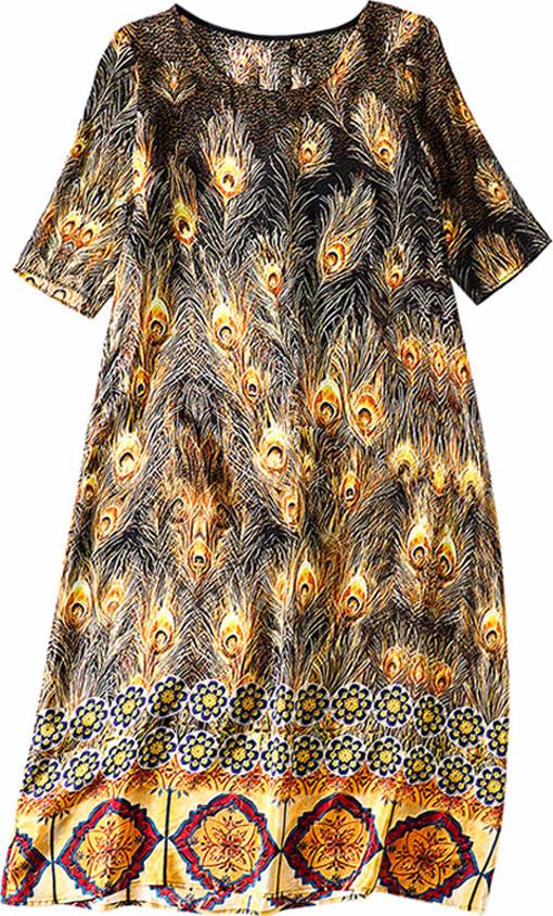 ĐẦM SUÔNG CHỮ A IN HỌA TIẾT ĐUÔI CÔNG D1660 285