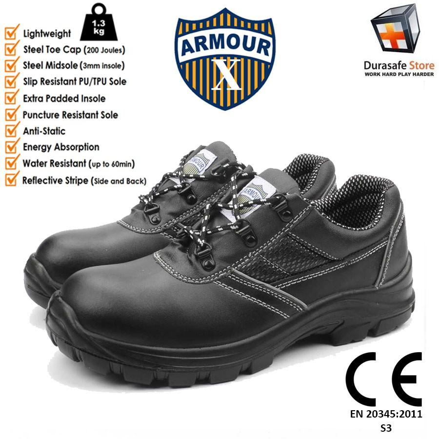 Giày Bảo Hộ Kỹ Sư Chuyên Nghiệp ARMOUR X Safety Shoe Steel Midsole Composite Toecap Black size EU 38-47 (UK 4-13)