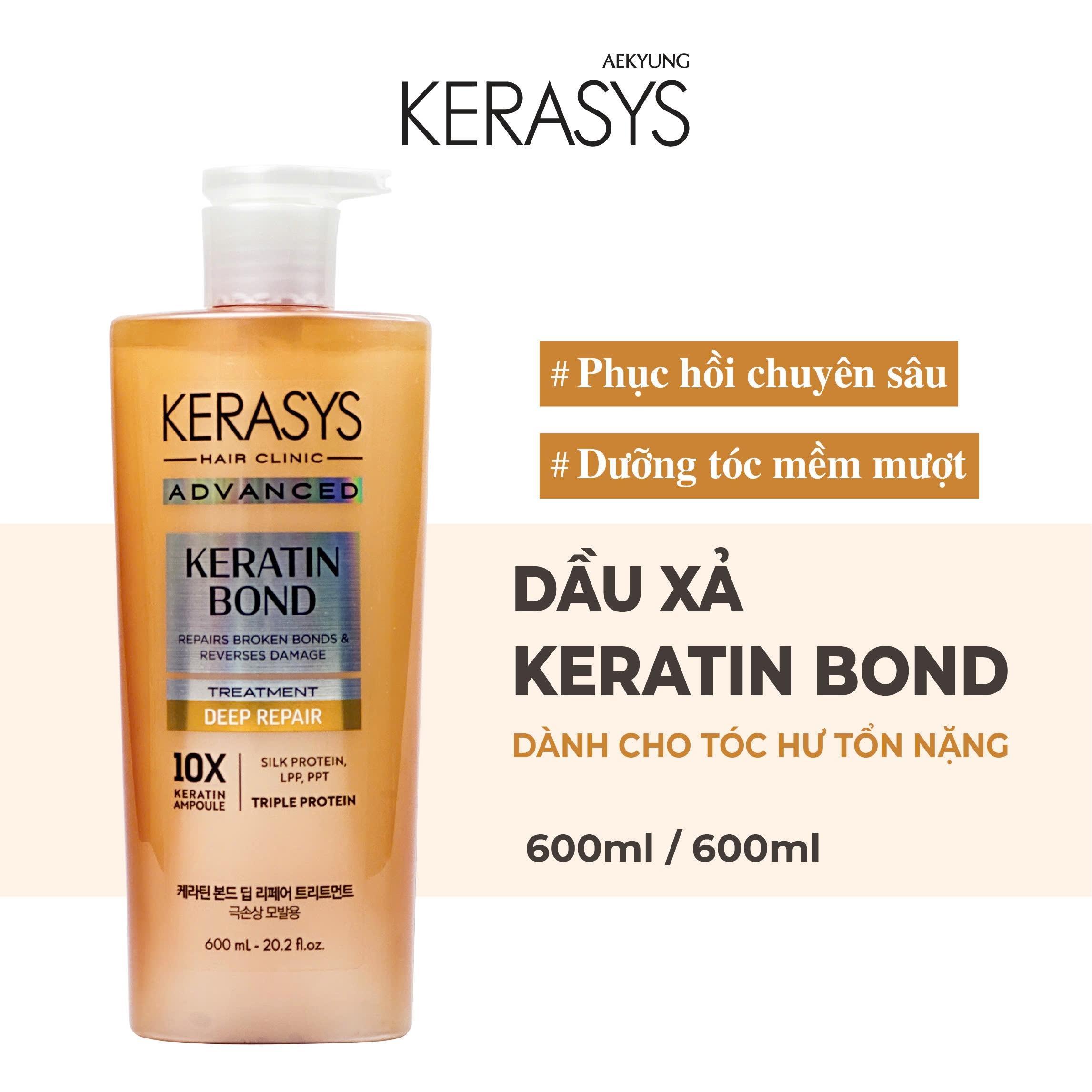 Dầu xả cao cấp Hàn Quốc Kerasys Keratin Bond Deep Repair (Phục hồi chuyên sâu tóc hư tổn nặng) 600ml