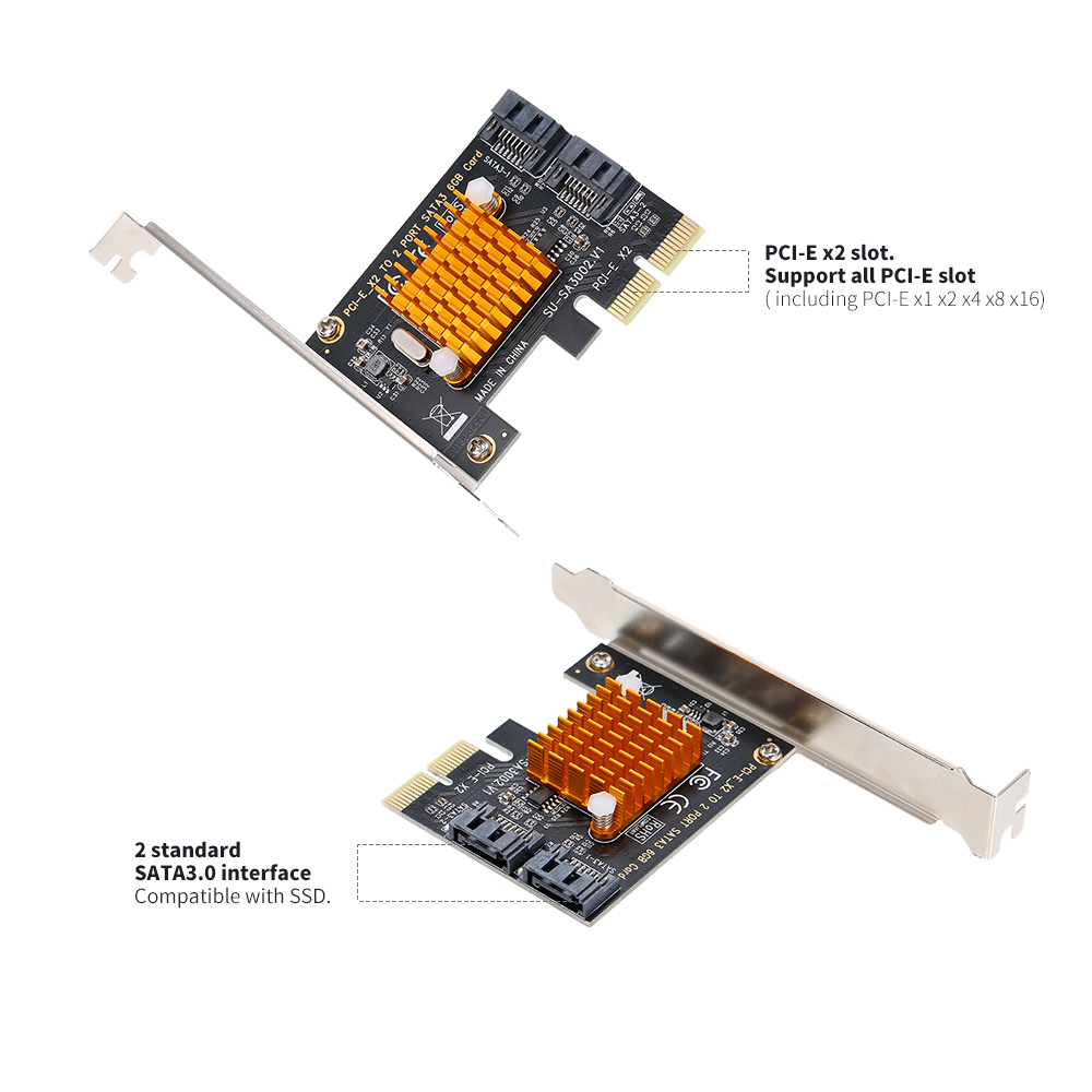 Bộ Điều Khiển SSD PCI-E X2 Sang 2 Cổng SATA3 6GbPS Cho Vỏ Máy Tính Lớn Và Nhỏ