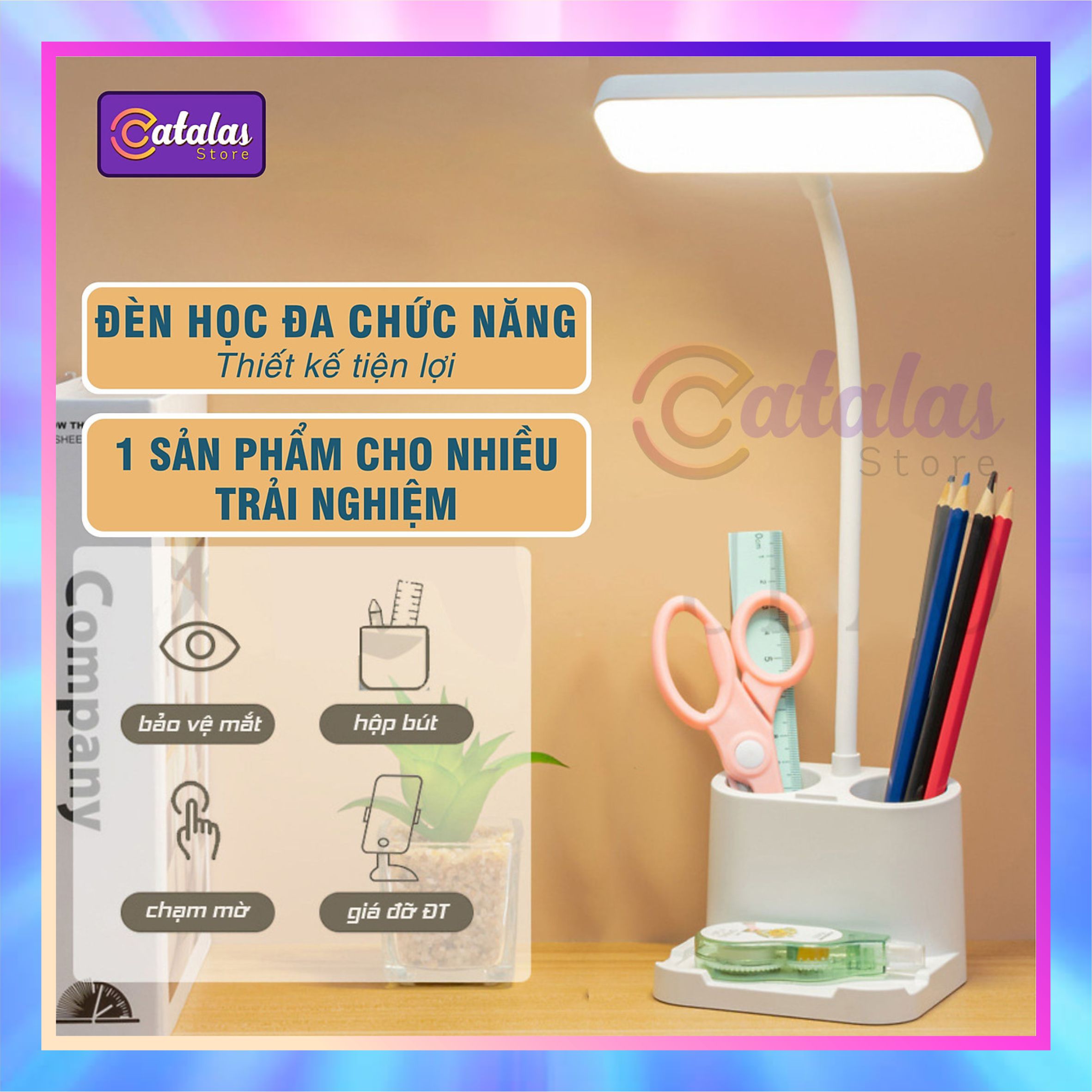 Đèn Bàn Học Bảo Vệ Mắt, Đọc Sách HBM11, Hộp Đựng Bút, Chống Cận, Ba Chế Độ Sáng, Làm Việc Tối ưu Chất Lượng Cao