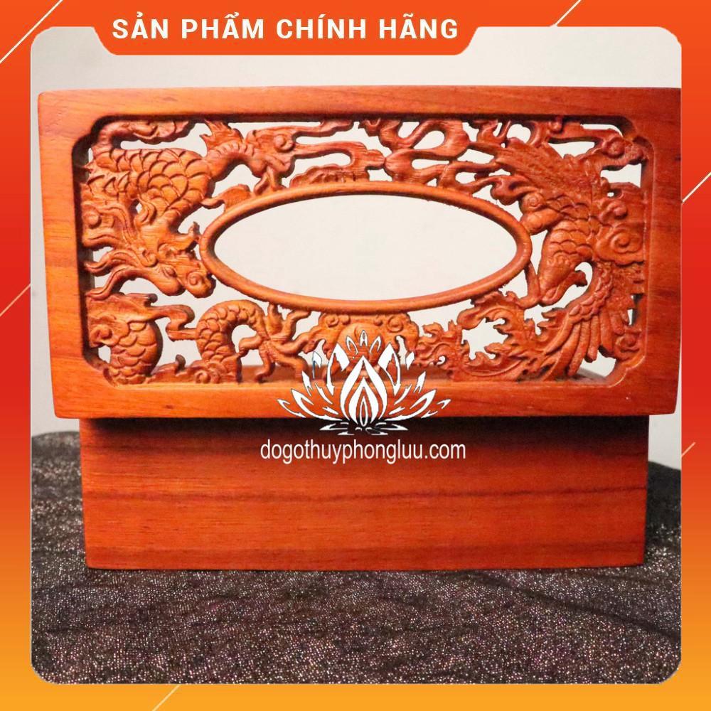 Hộp đựng giấy lọng thủng trạm long phụng ăn gỗ hương