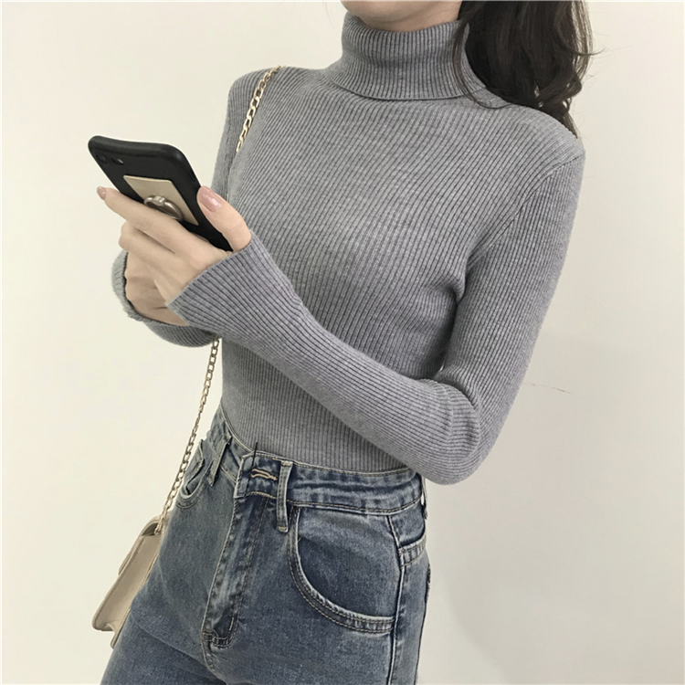 Áo Len Tăm Cổ Lọ Màu Trơn Đơn Giản Dễ Phối Đồ Cho Nữ