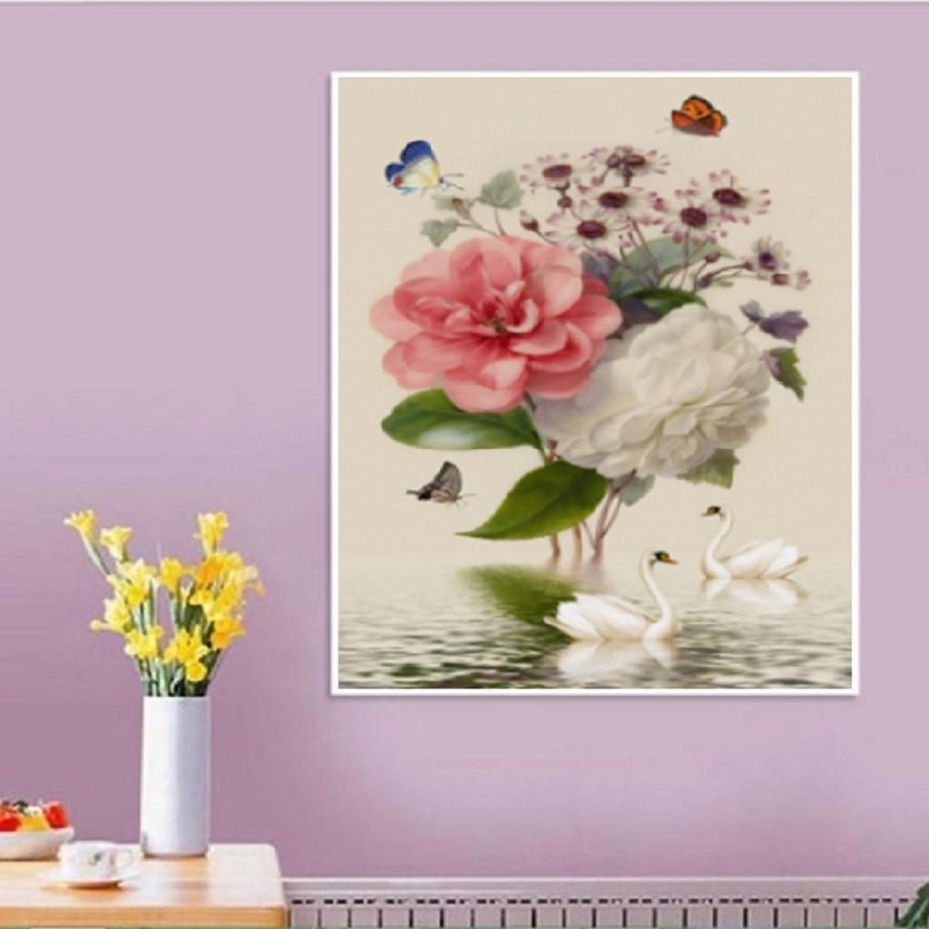 Tranh thêu thiên nga an nhiên hạnh phúc LV3074 - kích thước: 43 * 59cm.