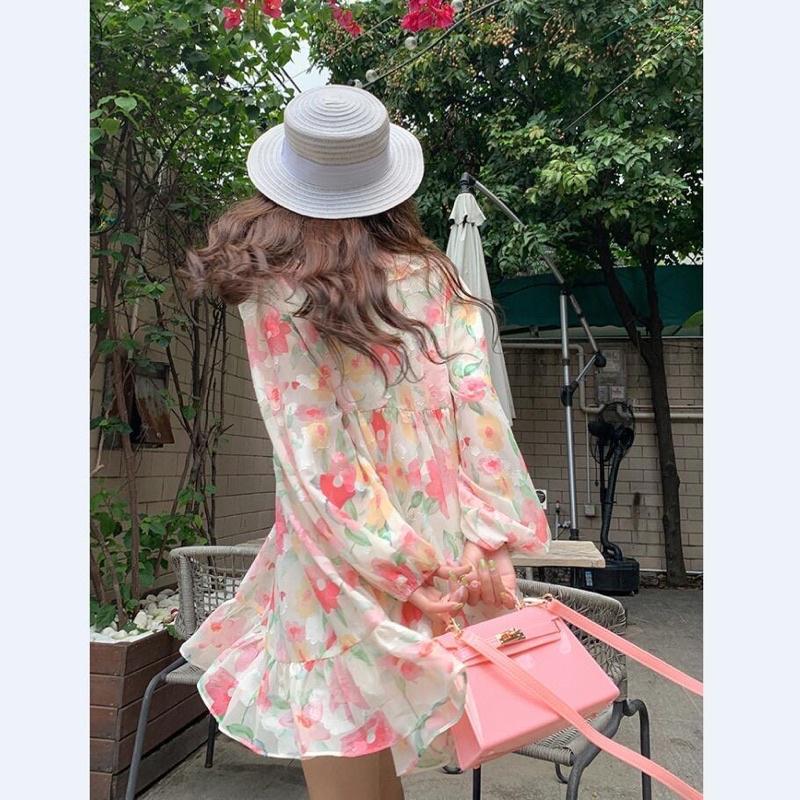 ĐẦM BABYDOLL TAY DÀI HOẠ TIẾT HOA PHONG CÁCH HÀN QUỐC