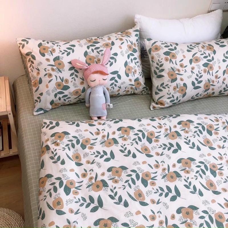 Set Chăn Ga Gối Cotton Living Hàng Nhập khẩu Cao Cấp 4 Món Hoa trắng Vintage