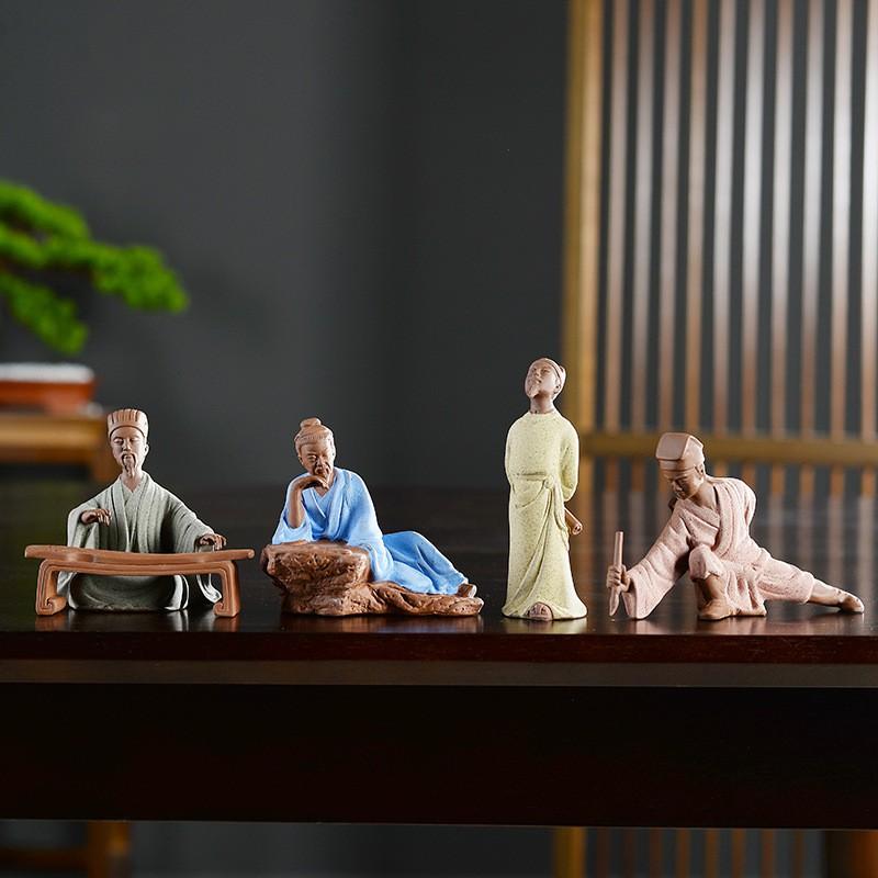 Tượng Khổng Minh Gốm Tử Sa Cao Cấp - Trang trí Bàn làm việc, Phòng khách, Ô Tô