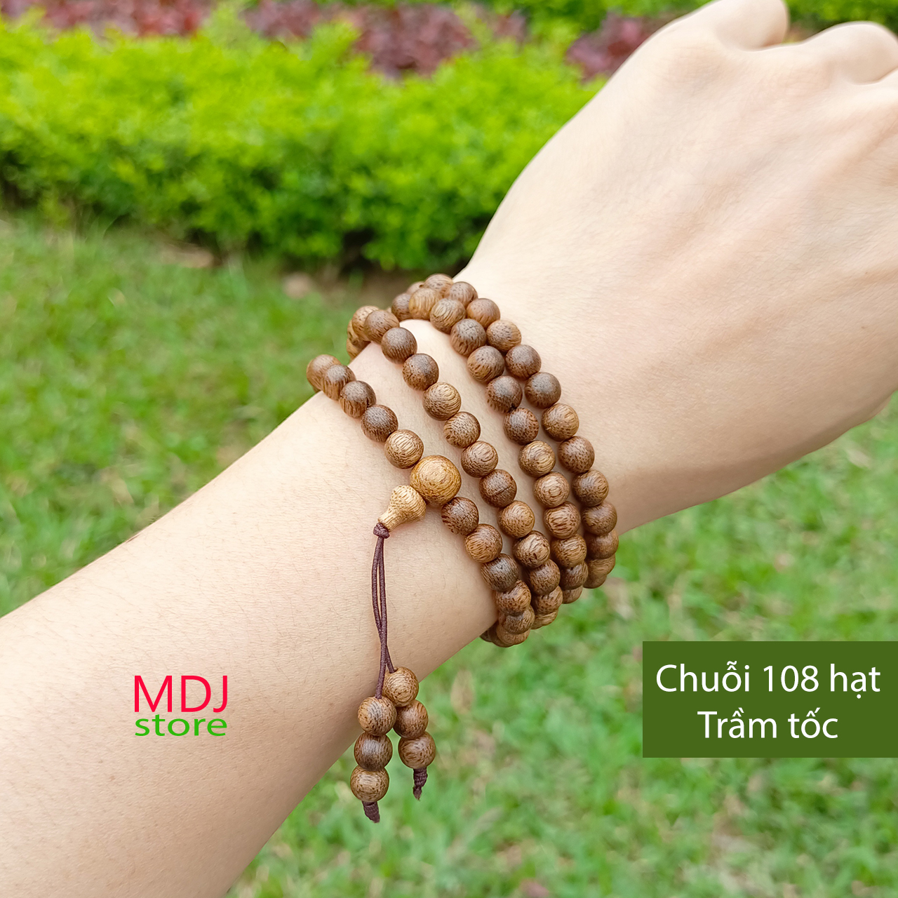 Chuỗi 108 hạt Trầm hương MDJ 6mm 8mm đeo tay nam nữ may mắn bình an hữu duyên cuối năm có tin vui