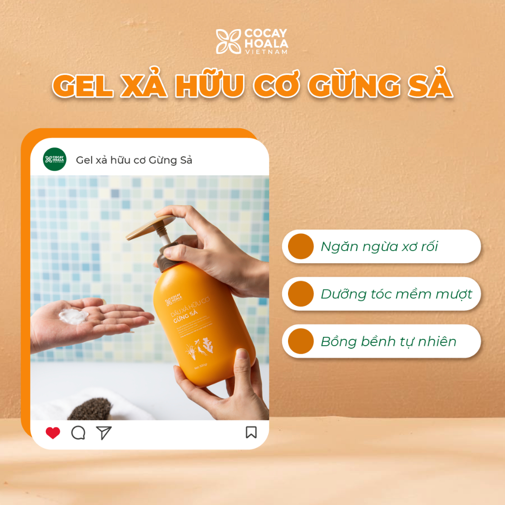 Dầu Gội Xả Hữu Cơ Gừng Sả COCAYHOALA VIETNAM - Ngăn dầu bết tóc và giảm gàu ngứa 30gr