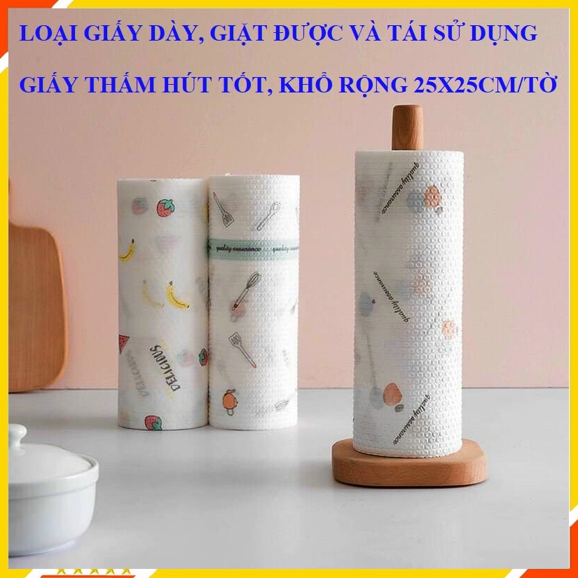 Combo 4 Cuộn giấy lau nhà bếp đa năng KT 25x25cm siêu dai giặt đi tái sử dụng được nhiều lần - Giấy thấm dầu thức ăn