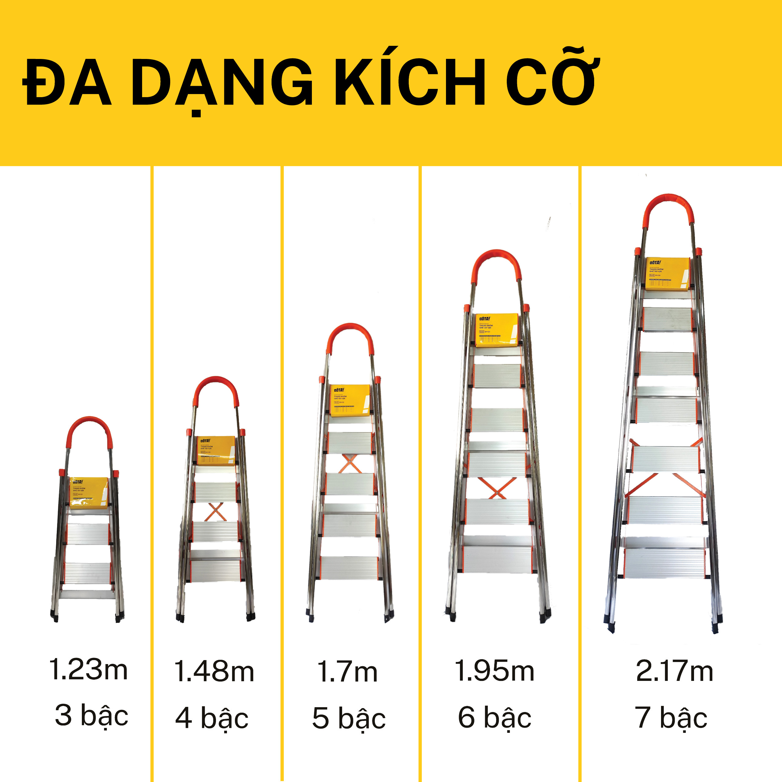 Thang Nhôm Ghế Tay Vịn DÔTA 3, 4, 5, 6, 7 Bậc