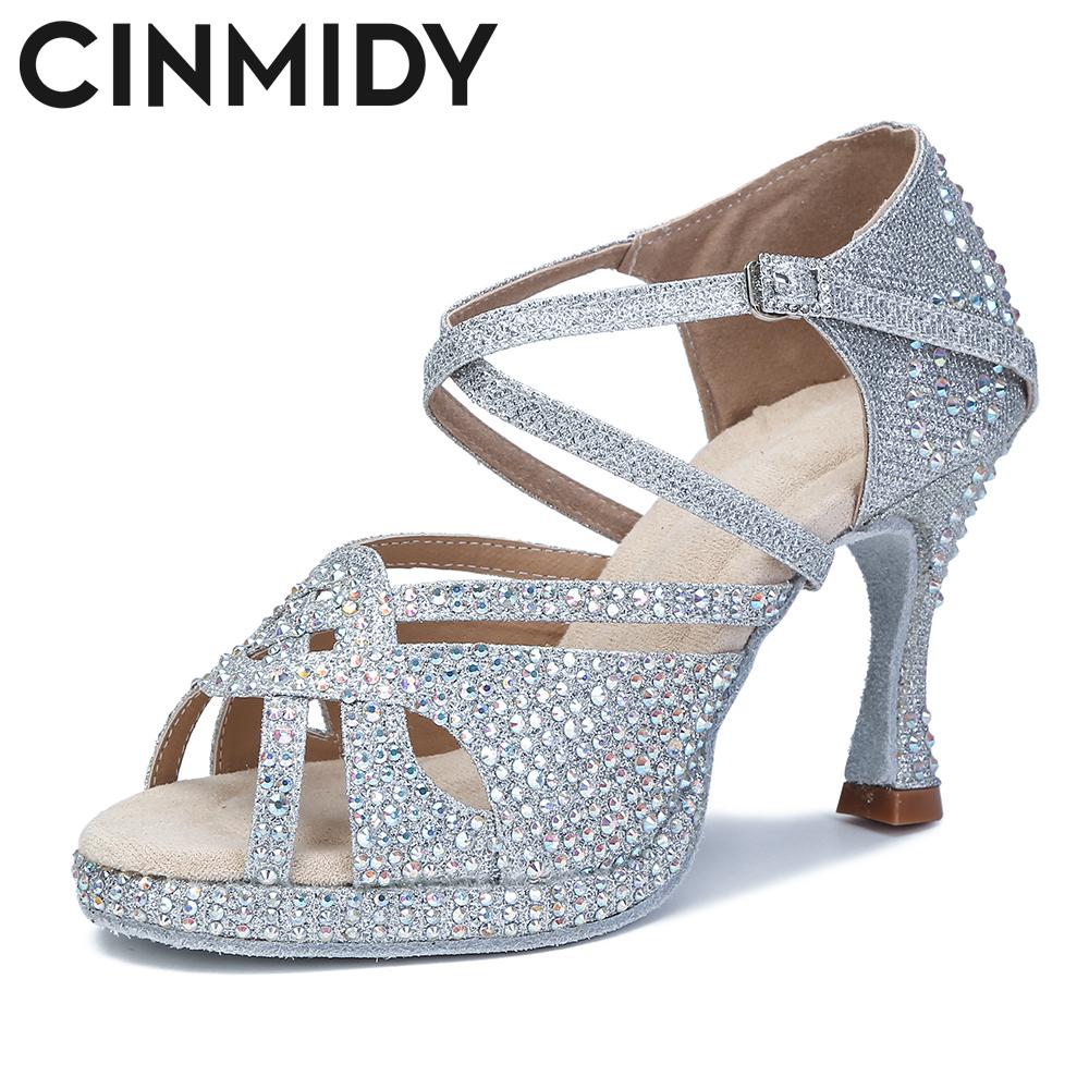 Nền tảng Cinmidy Giày nhảy Latin Tango Giày cao gót giày khiêu vũ Giày khiêu vũ cho cô gái giày giày thể thao phụ nữ Color: Silver 8.5cm heel Shoe Size: 3.5