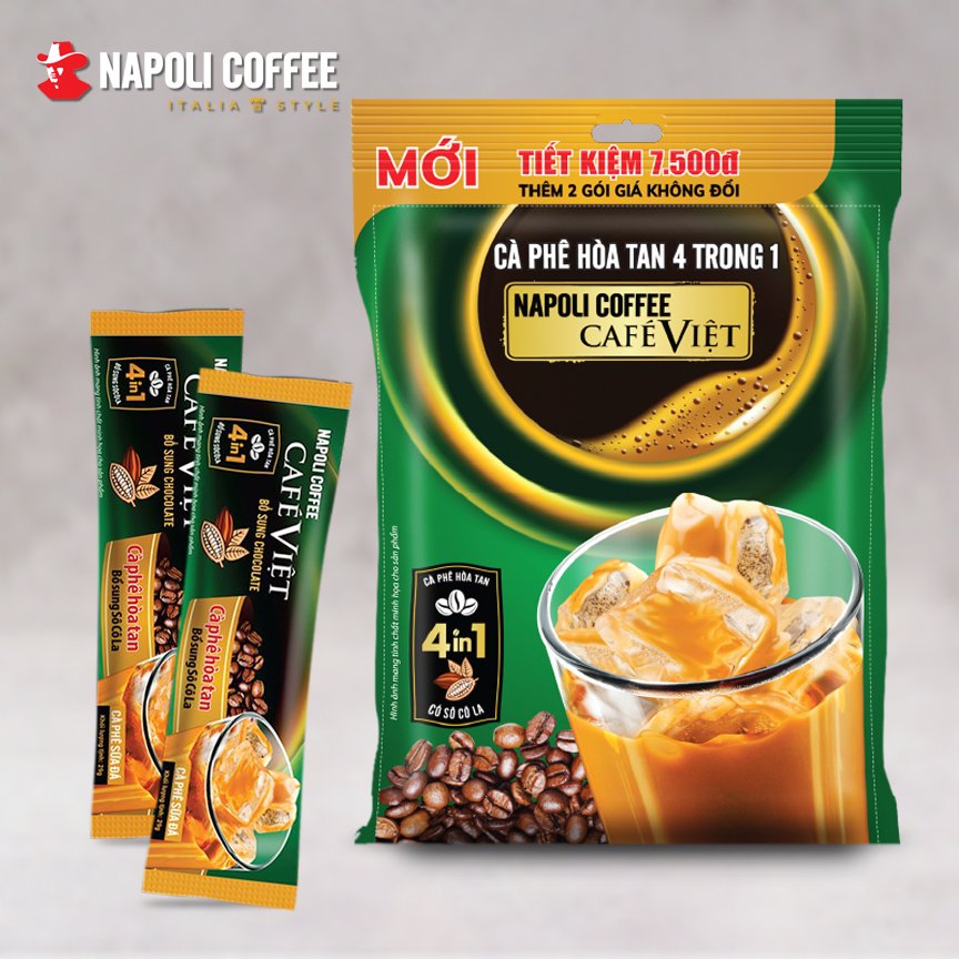 COMBO 3 Túi Lớn Cà Phê Socola Sữa Đá Napoli Coffee - Cafe Hoà Tan 4IN1 - Từ Arabica &amp; Robusta Hạt SẠCH (18 gói x 29g)