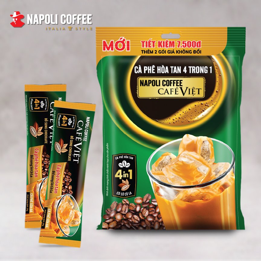 COMBO 3 Túi Lớn Cà Phê Socola Sữa Đá Napoli Coffee - Cafe Hoà Tan 4IN1 - Từ Arabica & Robusta Hạt SẠCH