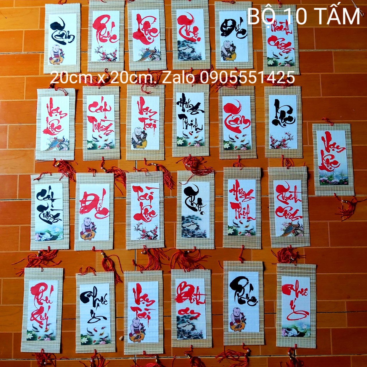 BỘ 10 TẤM mành mi ni kèm tua đã viết chữ , kích thước 10cm × 20cm,