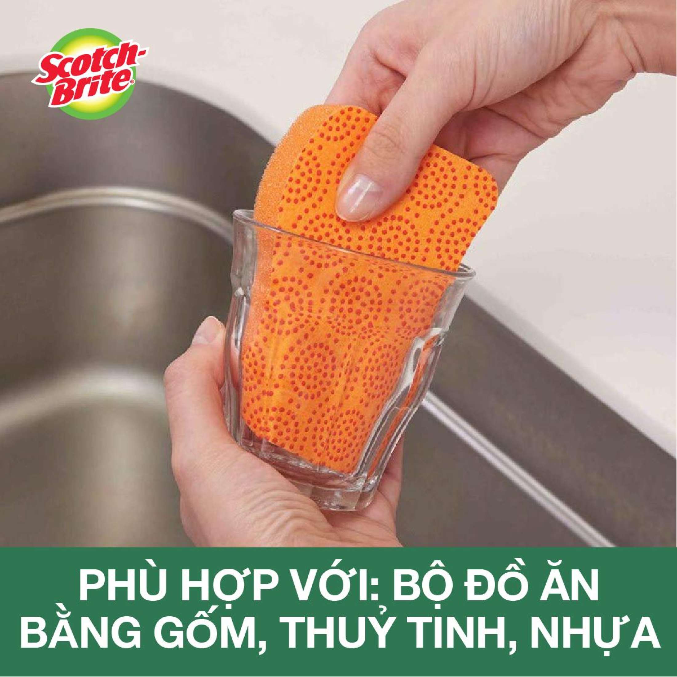 Gói 2 miếng rửa chén hạt nổi siêu sạch không trầy xước Scotch-Brite 3M CR-HNKT