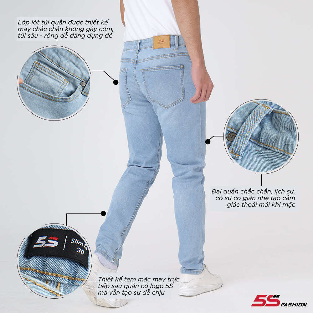 Quần Jean Nam 5S Màu Sắc Cơ Bản, Chất Cotton Mềm Mịn, Co Giãn Tốt, Không Bai Xù, Bền Màu, Phom Trẻ Trung