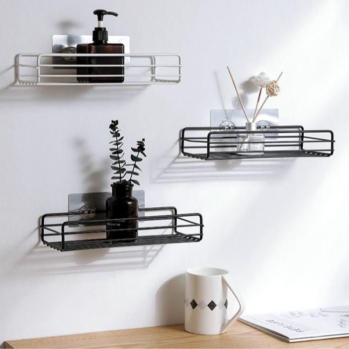 Kệ inox nhà tắm chữ nhật, kệ gia vị gắn tường, kệ nhà vệ sinh đựng đồ phòng ăn không rỉ kèm miến dán siêu dính