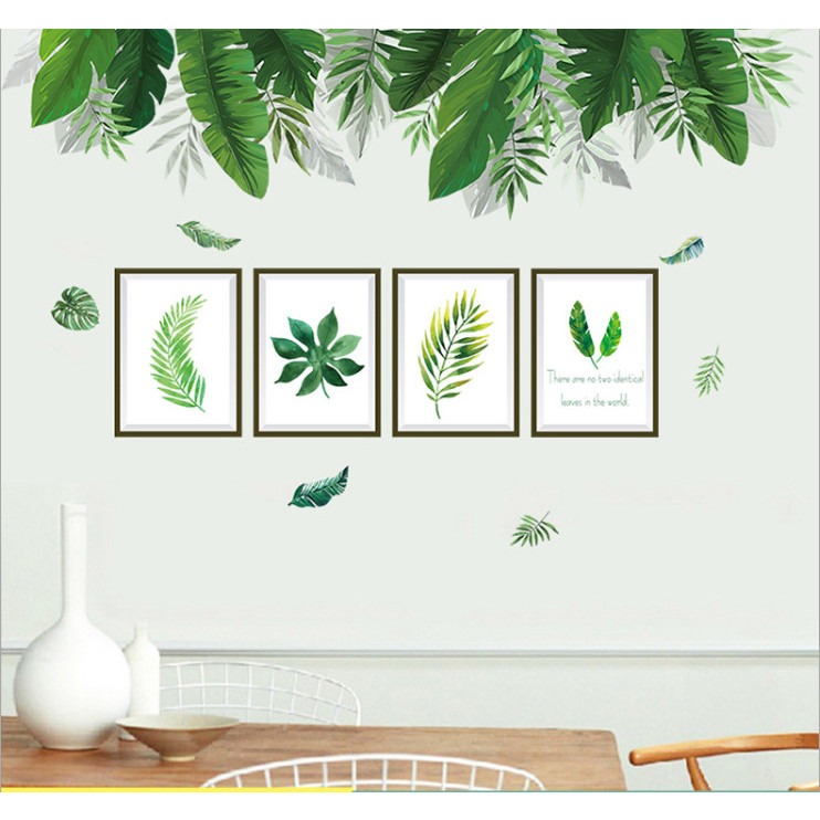 Decal dán tường phòng khách trang trí nhà cửa Combo giàn lá xanh đẹp, sang trọng, độc đáo