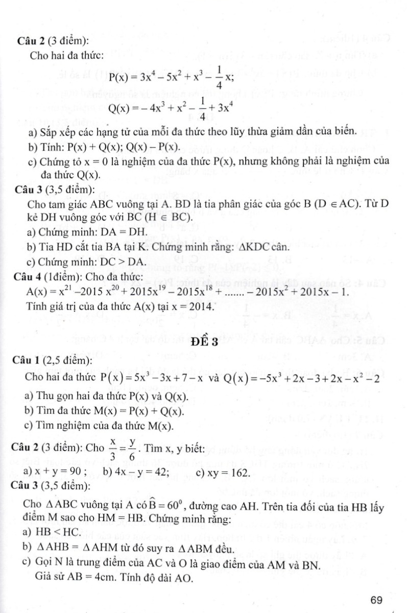 BỘ ĐỀ KIỂM TRA TOÁN 7 (BÁM SÁT SGK CHÂN TRỜI SÁNG TẠO)