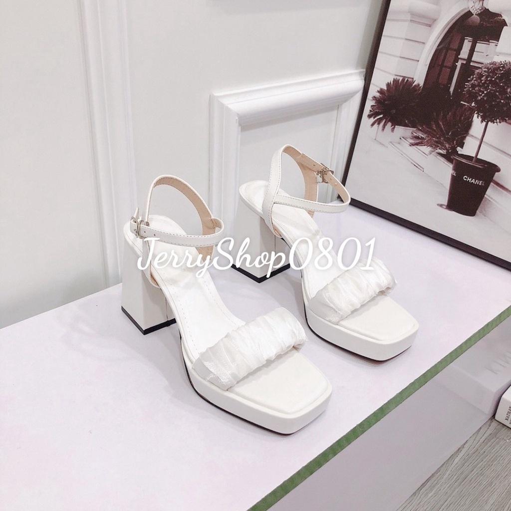 Giày Sandal cao gót nữ 10p ĐÚP MŨI QUAI NHÚN GÓT VUÔNG mẫu mới