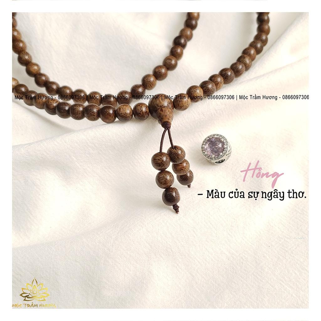 Vòng Tay Trầm Hương MTH JEWELRY 108 Hạt Mix Charm Đá Hồng Trà - Bạc S925