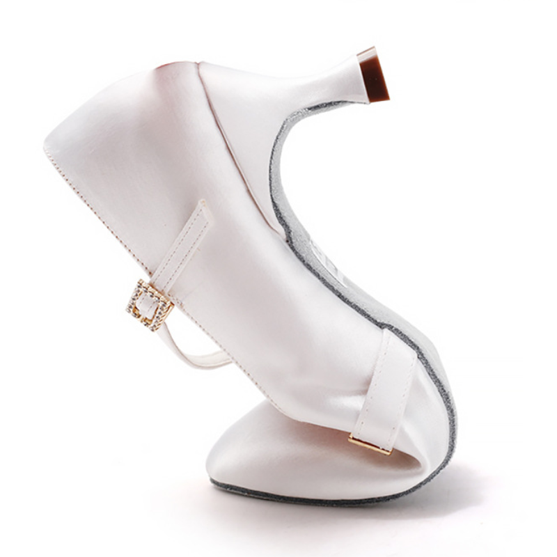 Hiện Đại Nhảy Latin Giày Trắng Satin Nữ Phòng Khiêu Vũ Tango Salsa Đế Mềm Tiêu Chuẩn Khiêu Vũ Giày Nữ Waltz Giày Tập Color: White Shoe Size: 41