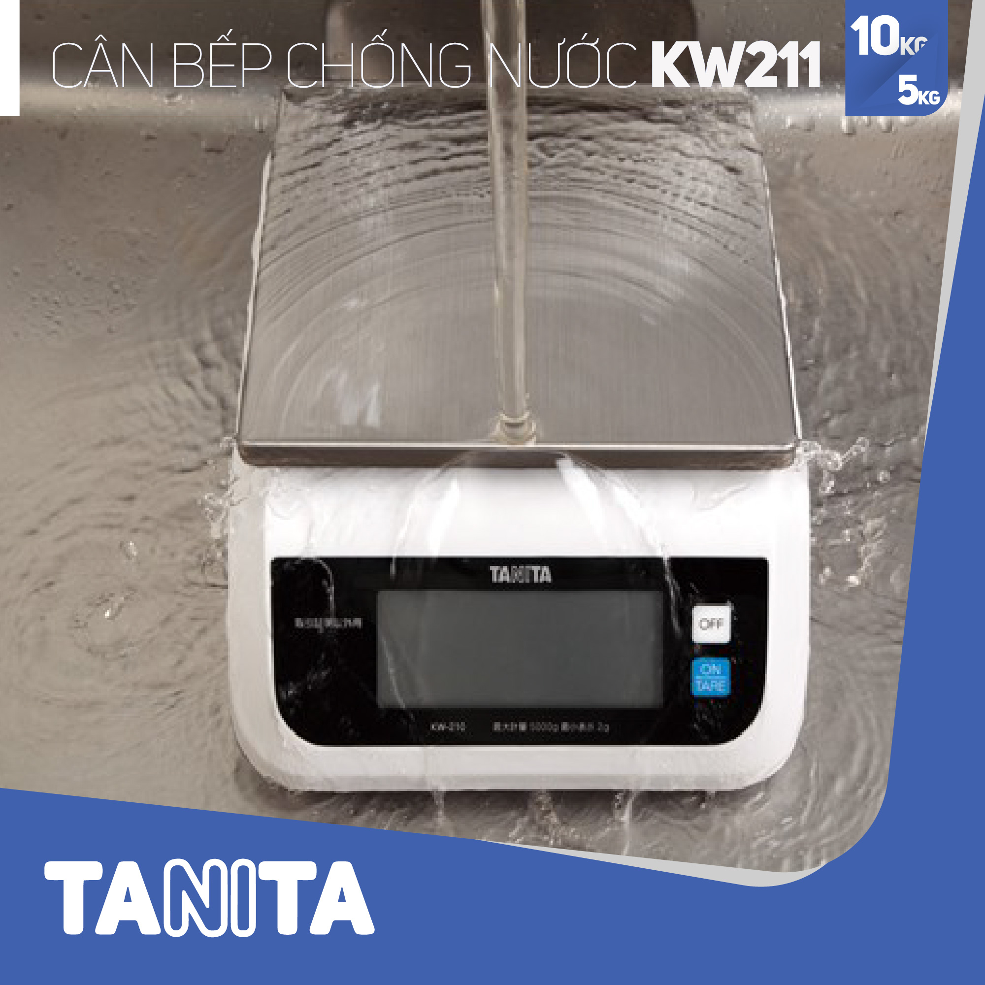 Cân tiểu ly điện tử nhà bếp chống nước IP67 TANITA KW211,Chính hãng nhật bản (10kg-0.5g)có trừ bì,bền đẹp,chính xác,sử dụng làm bánh,cân tổ yến,cân hải sản và y học,tặng kèm pin