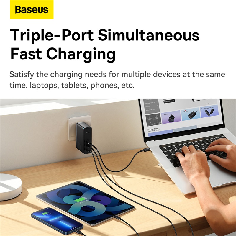 Củ Sạc Nhanh Baseus GaN5 Pro Fast Charger 140W (kèm cáp C to C , Type C*2 + USB, PD/ QC4.0/ QC3.0/ AFC/ FCP Quick-Charger)(Hàng chính hãng)