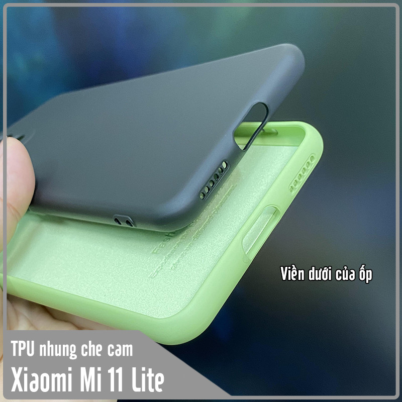 Ốp lưng cho Xiaomi Mi 11 Lite, nhựa TPU dẻo màu lót nhung che camera