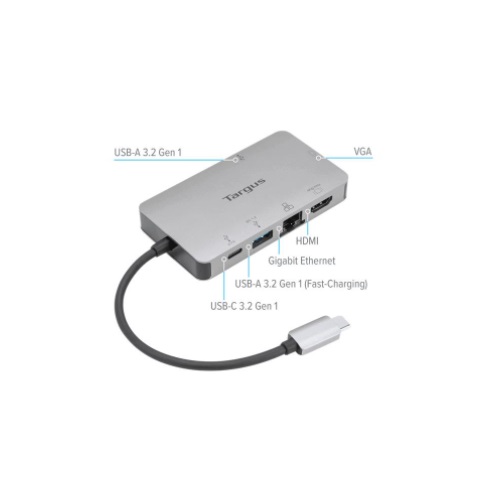 Hub chuyển đổi Type C Targus 6 in 1 ( USB 3.2 Gen1 x 2 + HDMI 4K,30Hz + VGA + Type C PD + LAN RJ45 ) - Hàng chính hãng