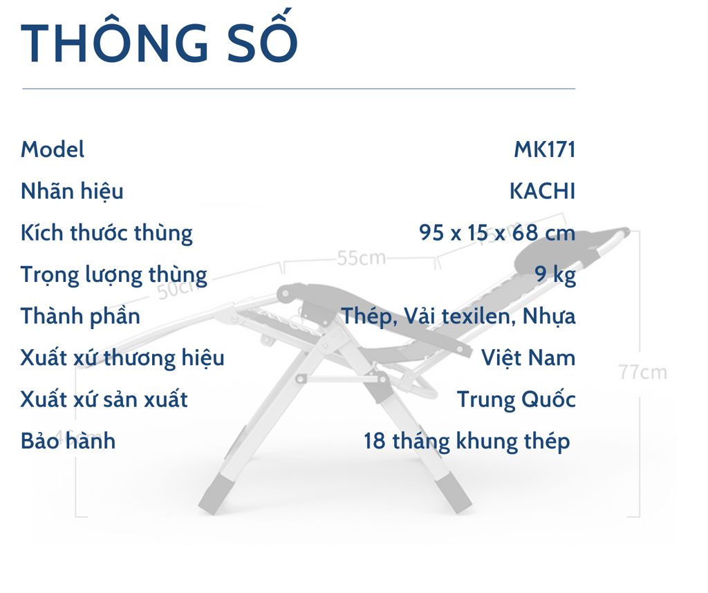 Ghế xếp thư giãn thông minh Kachi MK171 – Màu đen