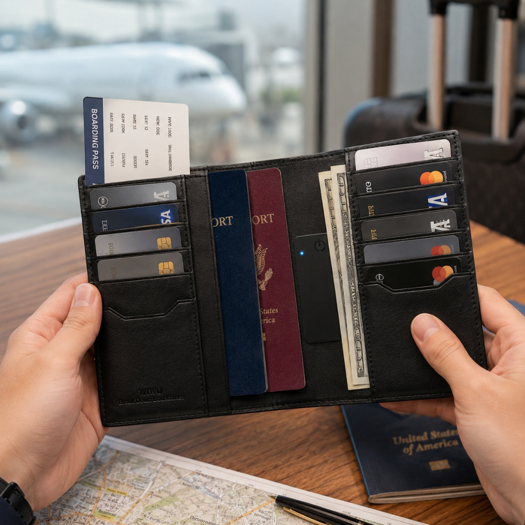 Ví Đựng Hộ Chiếu WlWU Royal Passport Wallet FM RFID Travel Wallet With Find My Card Slot | RFID Safe | Tương Thích Nhà Táo Find My & Android Find Hub | Da Microfiber Leather - Hàng nhập khẩu